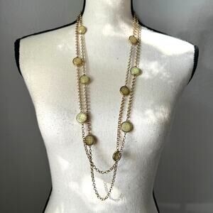Charming Charlie Vintage Green Stone Gold Tone Double Layer Necklace Jewelry